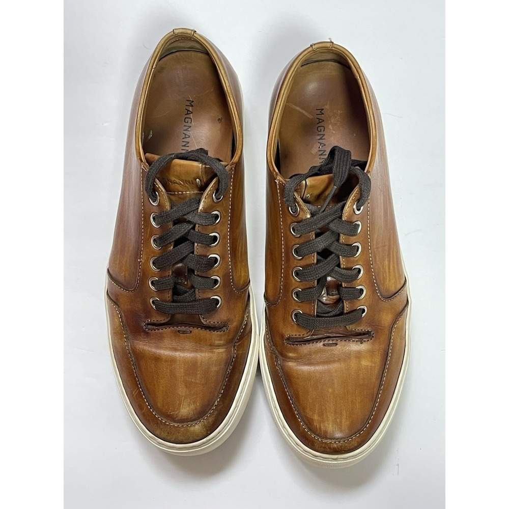 Magnanni Men's Leather Sneaker Shoes Size US 8 M Low Top Cognac Brown 17962